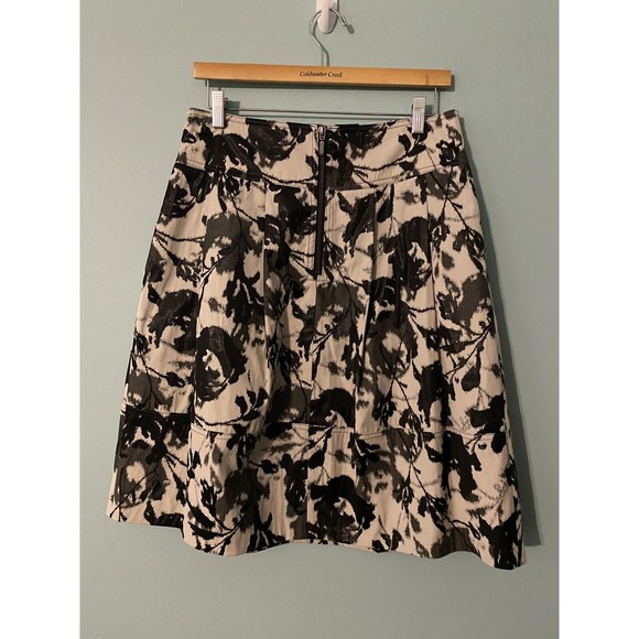 Lundstrom Collection A-line Skirt Size 12 Beige/Black Abstract Floral - Picture 1 of 5